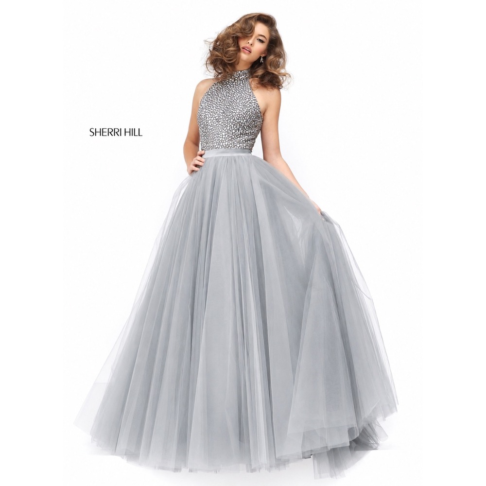 Sherri Hill 11316 Silver Beaded Tulle Ball Gown Size 2 NWT Formal